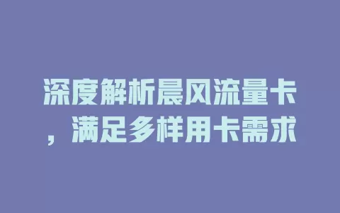 深度解析晨风流量卡，满足多样用卡需求