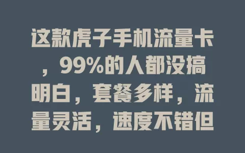 这款虎子手机流量卡，99%的人都没搞明白，套餐多样，流量灵活，速度不错但有小问题
