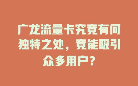 广龙流量卡究竟有何独特之处，竟能吸引众多用户？