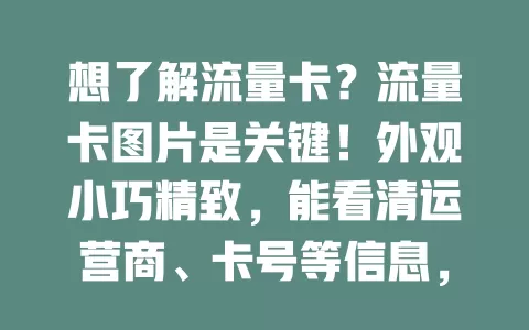 想了解流量卡？流量卡图片是关键！外观小巧精致，能看清运营商、卡号等信息，还能知晓套餐详情及特色功能，助你选到适合的流量卡，畅享顺畅网络