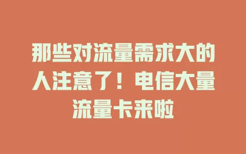 那些对流量需求大的人注意了！电信大量流量卡来啦