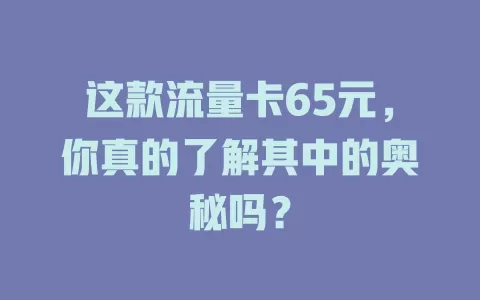 这款流量卡65元，你真的了解其中的奥秘吗？