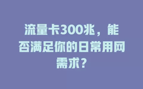 流量卡300兆，能否满足你的日常用网需求？