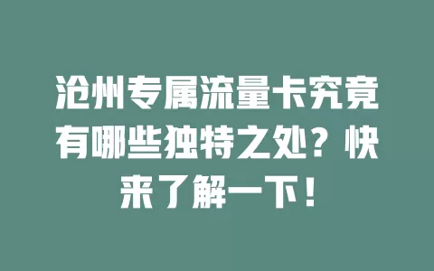 沧州专属流量卡究竟有哪些独特之处？快来了解一下！