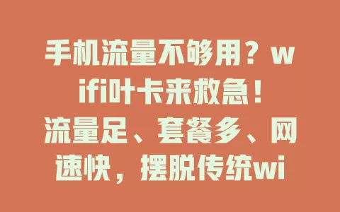 手机流量不够用？wifi叶卡来救急！流量足、套餐多、网速快，摆脱传统wifi限制