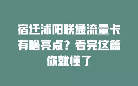 宿迁沭阳联通流量卡有啥亮点？看完这篇你就懂了