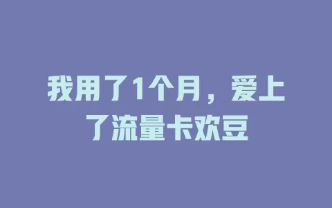我用了1个月，爱上了流量卡欢豆