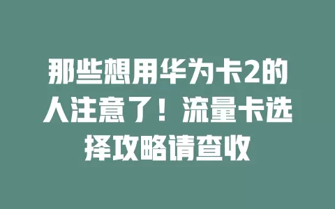 那些想用华为卡2的人注意了！流量卡选择攻略请查收