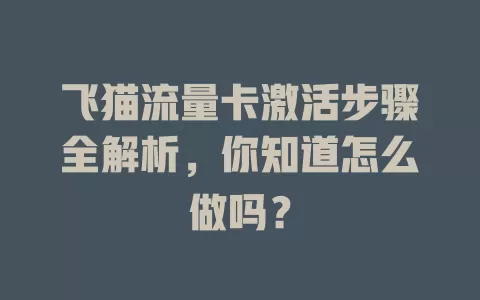 飞猫流量卡激活步骤全解析，你知道怎么做吗？