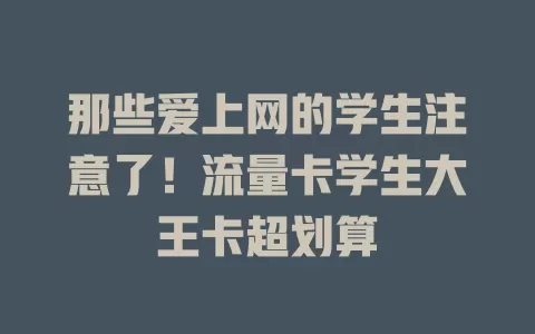 那些爱上网的学生注意了！流量卡学生大王卡超划算