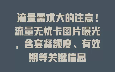 流量需求大的注意！流量无忧卡图片曝光，含套餐额度、有效期等关键信息
