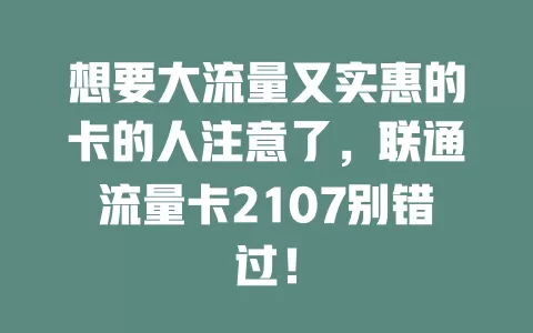 想要大流量又实惠的卡的人注意了，联通流量卡2107别错过！