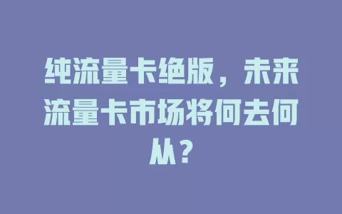 纯流量卡绝版，未来流量卡市场将何去何从？