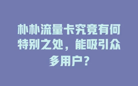 朴朴流量卡究竟有何特别之处，能吸引众多用户？