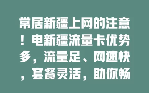 常居新疆上网的注意！电新疆流量卡优势多，流量足、网速快，套餐灵活，助你畅享网络，赶紧选它开启畅快之旅！