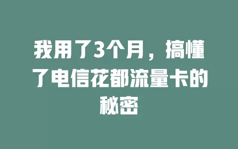 我用了3个月，搞懂了电信花都流量卡的秘密