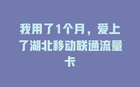 我用了1个月，爱上了湖北移动联通流量卡