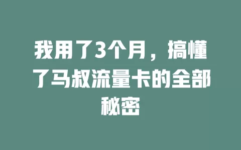 我用了3个月，搞懂了马叔流量卡的全部秘密