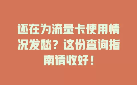 还在为流量卡使用情况发愁？这份查询指南请收好！