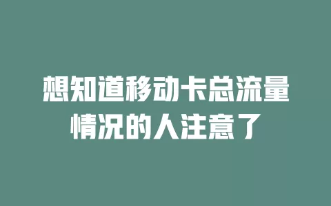 想知道移动卡总流量情况的人注意了