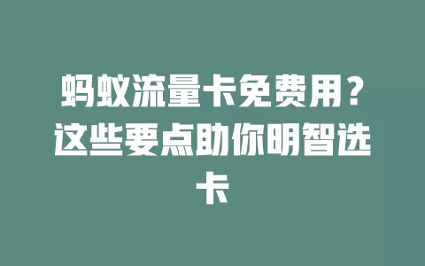 蚂蚁流量卡免费用？这些要点助你明智选卡