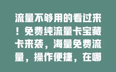 流量不够用的看过来！免费纯流量卡宝藏卡来袭，海量免费流量，操作便捷，在哪都能稳定连网，畅享自由畅快上网体验