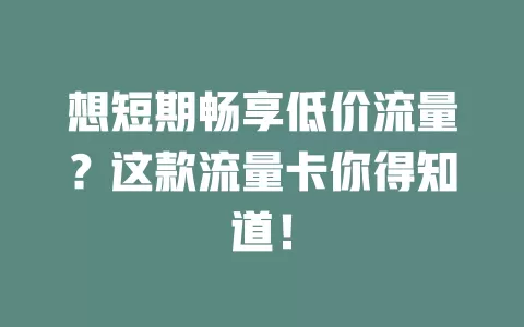 想短期畅享低价流量？这款流量卡你得知道！