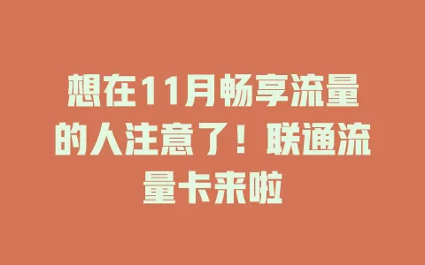 想在11月畅享流量的人注意了！联通流量卡来啦