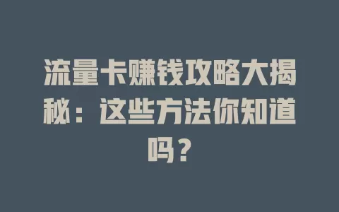 流量卡赚钱攻略大揭秘：这些方法你知道吗？