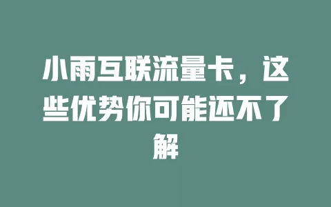 小雨互联流量卡，这些优势你可能还不了解