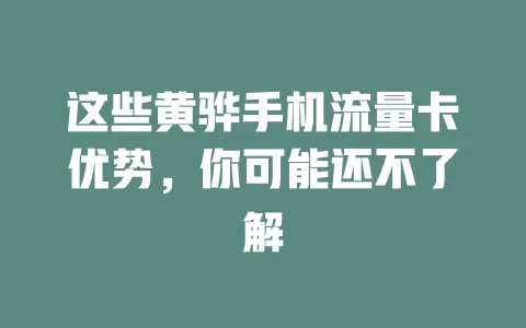 这些黄骅手机流量卡优势，你可能还不了解