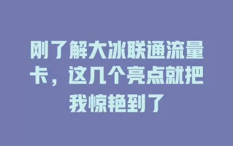 刚了解大冰联通流量卡，这几个亮点就把我惊艳到了