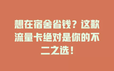想在宿舍省钱？这款流量卡绝对是你的不二之选！