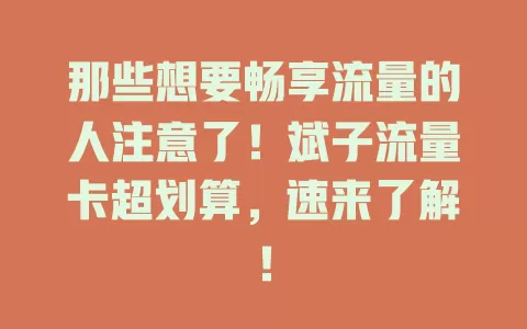 那些想要畅享流量的人注意了！斌子流量卡超划算，速来了解！