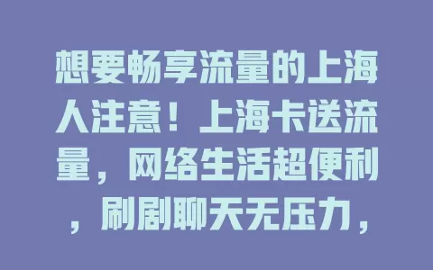 想要畅享流量的上海人注意！上海卡送流量，网络生活超便利，刷剧聊天无压力，学习工作更高效，速来开启精彩流量之旅