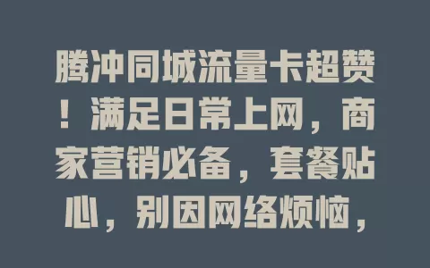 腾冲同城流量卡超赞！满足日常上网，商家营销必备，套餐贴心，别因网络烦恼，快用它开启网络之旅