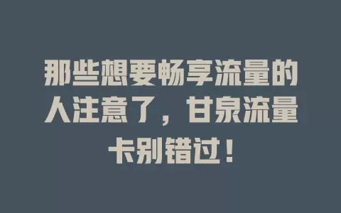 那些想要畅享流量的人注意了，甘泉流量卡别错过！