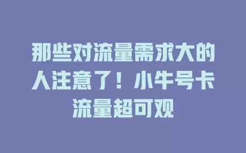 那些对流量需求大的人注意了！小牛号卡流量超可观