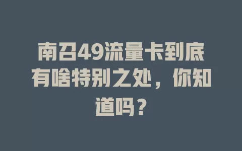 南召49流量卡到底有啥特别之处，你知道吗？