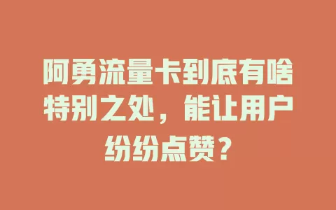 阿勇流量卡到底有啥特别之处，能让用户纷纷点赞？