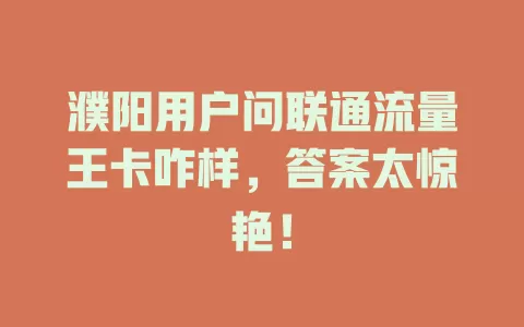 濮阳用户问联通流量王卡咋样，答案太惊艳！