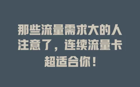 那些流量需求大的人注意了，连续流量卡超适合你！
