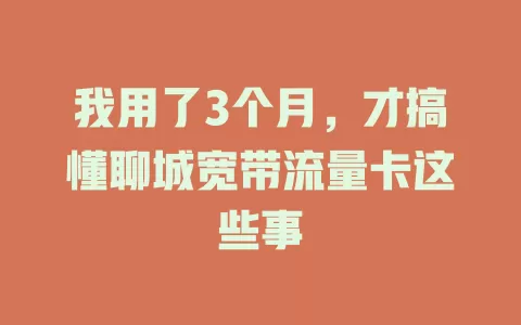 我用了3个月，才搞懂聊城宽带流量卡这些事
