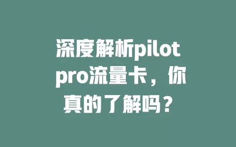 深度解析pilot pro流量卡，你真的了解吗？