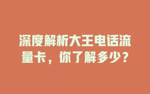 深度解析大王电话流量卡，你了解多少？