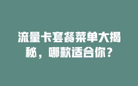 流量卡套餐菜单大揭秘，哪款适合你？