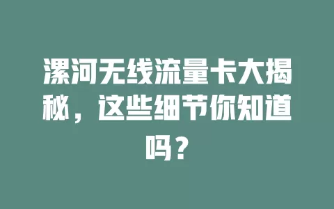 漯河无线流量卡大揭秘，这些细节你知道吗？