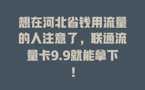 想在河北省钱用流量的人注意了，联通流量卡9.9就能拿下！