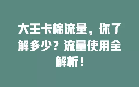 大王卡棉流量，你了解多少？流量使用全解析！
