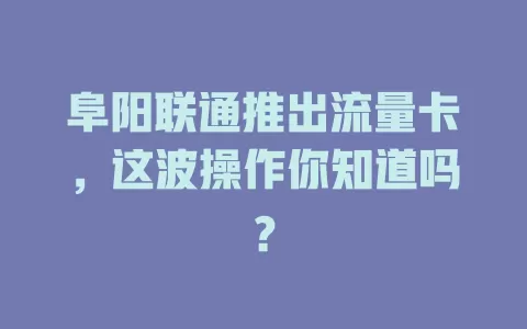 阜阳联通推出流量卡，这波操作你知道吗？
